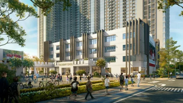 Phối cảnh trường học và khuôn viên xanh giải trí tại dự án Mipec Rubik 360