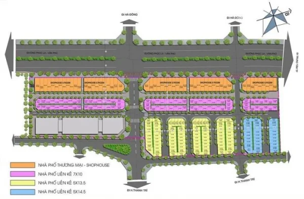 Mặt bằng tổng thể tổ hợp nhà liền kề, căn hộ Kiến Hưng Luxury Hà Đông
