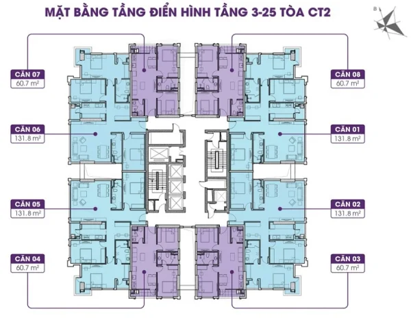 Mặt bằng tầng điển hình (tầng 3 – 25) tòa CT2 dự án Iris Garden Hà Nội